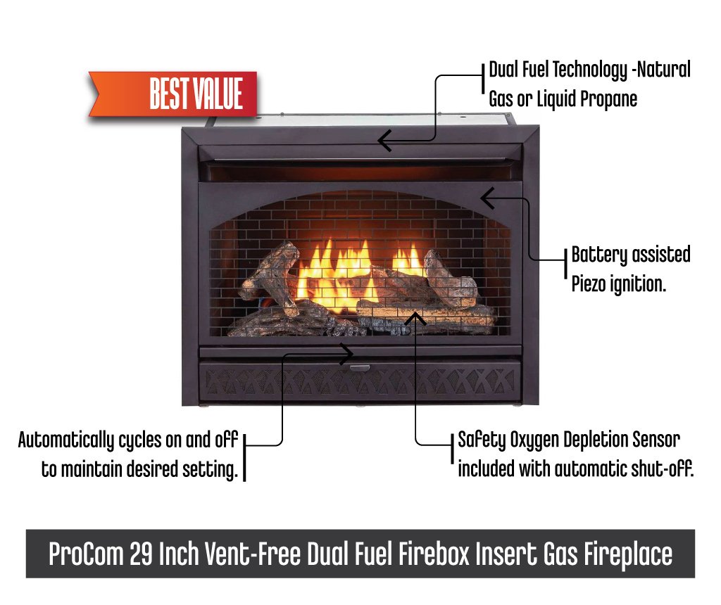 ProCom29InchVentFreeDualFuelFireboxInsertFBNSD28TGasFireplace