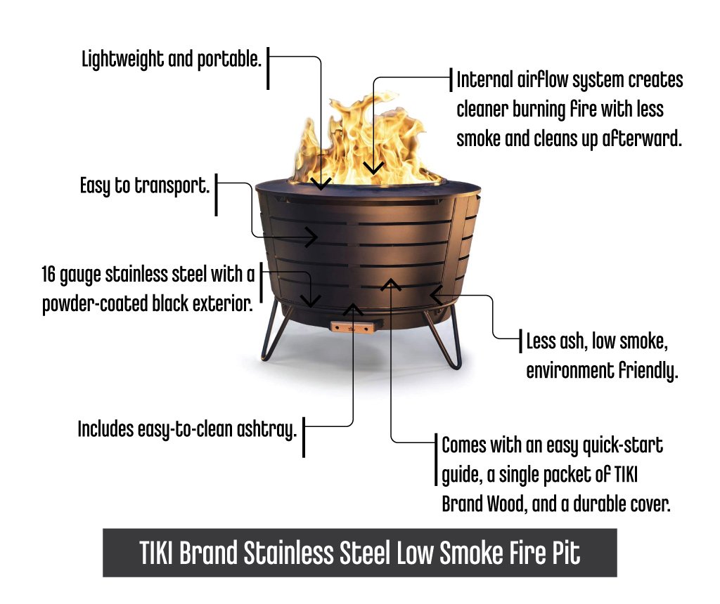 TIKIBrandStainlessSteelLowSmokeFirePit